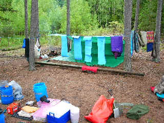 General view of tarp shelter camp.